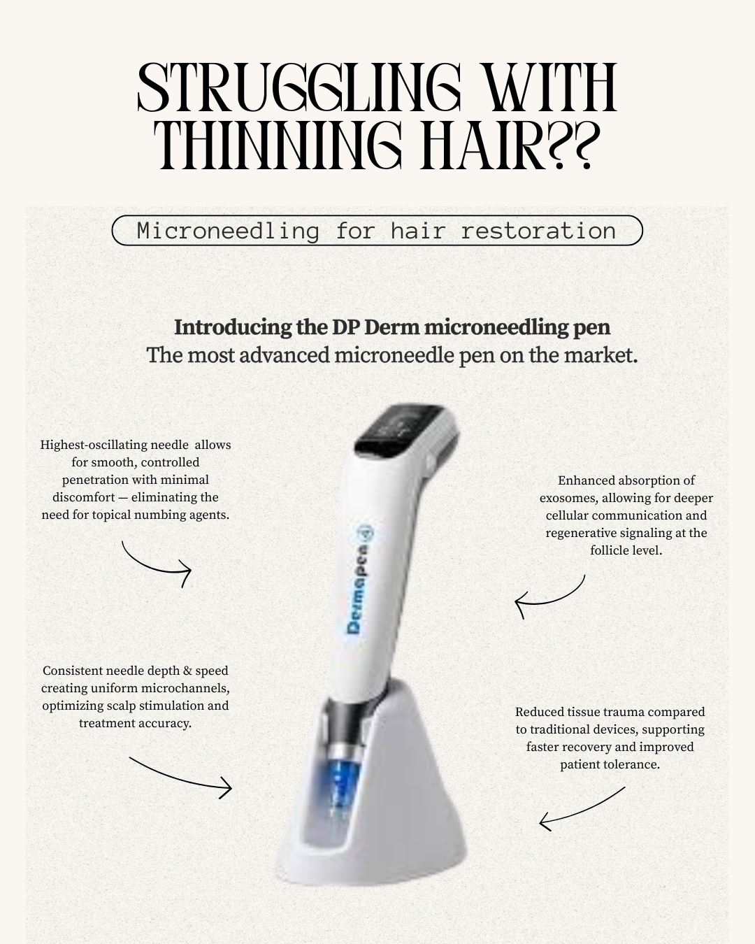 DP Derm microneedling pen for hair restoration - the most advanced microneedle pen on the market